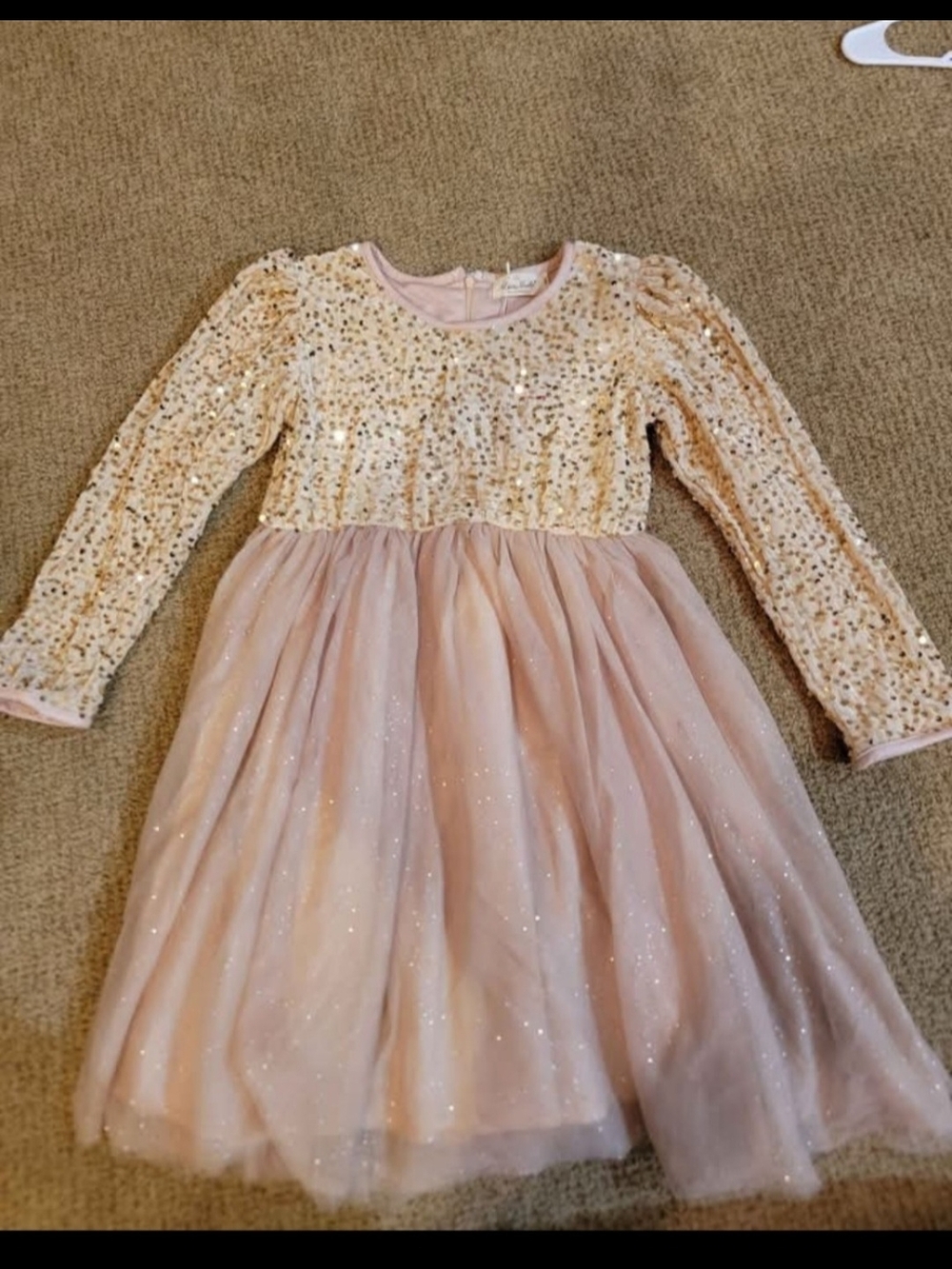 Sparkle Sequin Long Sleeve Tulle Dress - Blush Pink